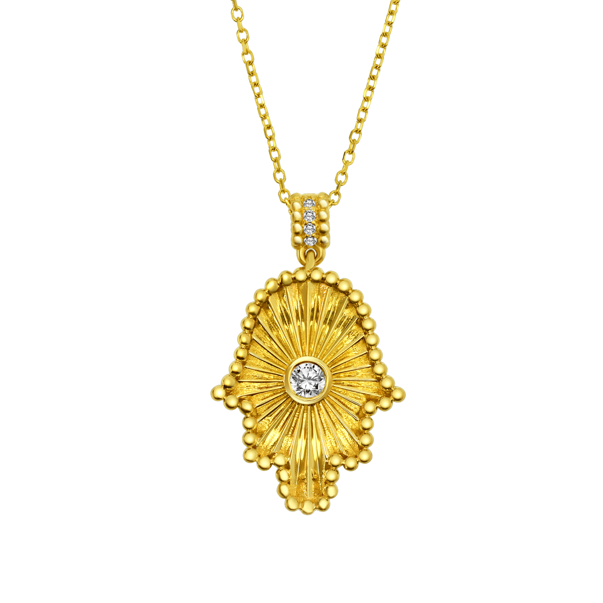 This is a picture of Hamsa Gold and Diamond Necklace