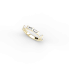 Yellow gold ring with five baguette-cut diamonds set along the top, on a black background for emphasis and contrast.