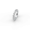 Diamond eternity ring with round-cut diamonds set in a white metal band on a black background